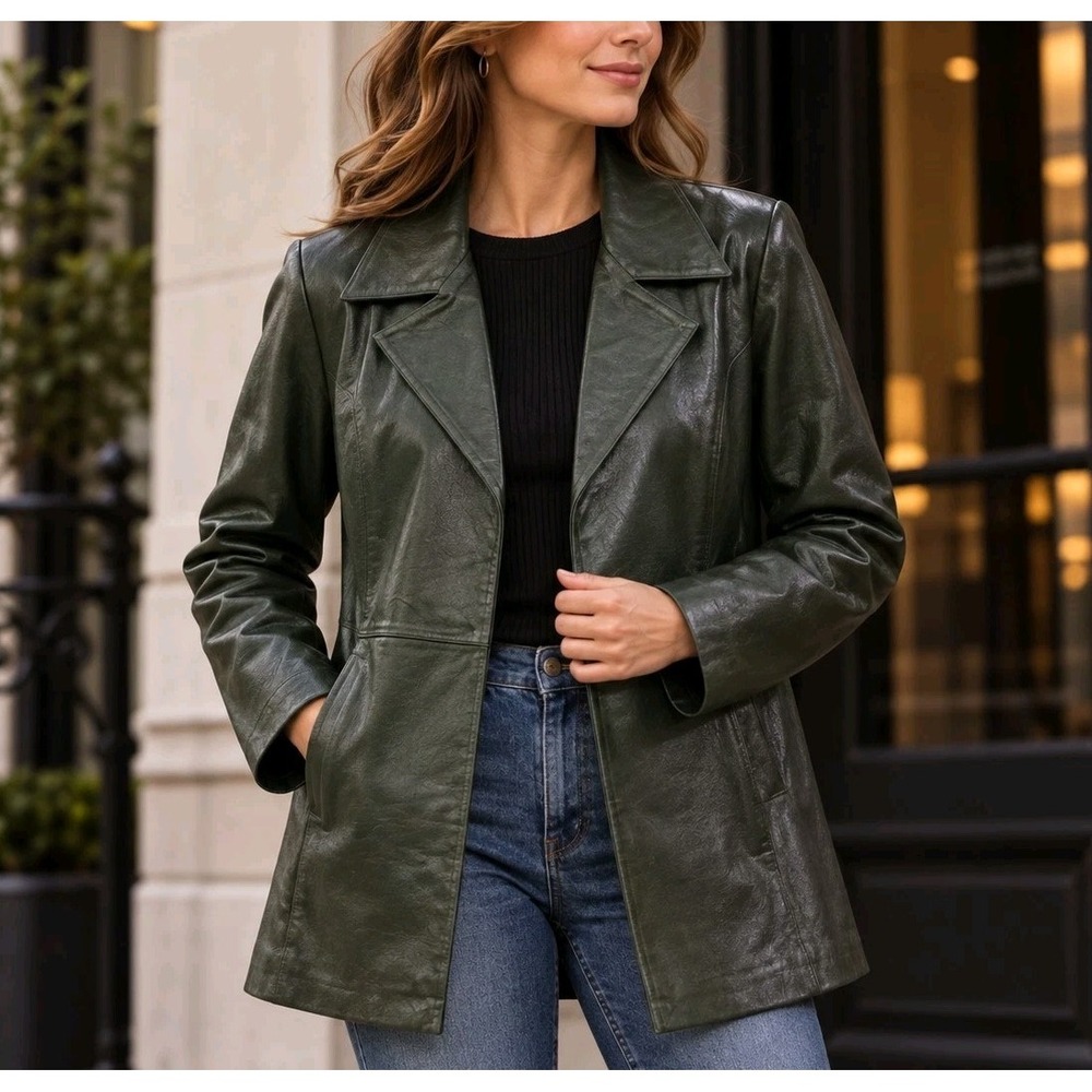 Lew Magram Women's 18 Army Olive Green Genuine Leather Blazer Jacket Coat